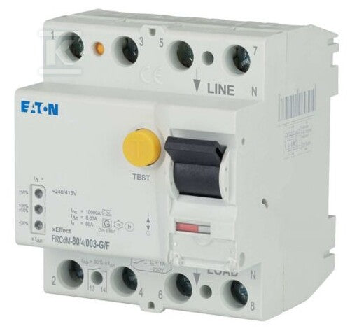 Eaton Differentieelschakelaar, 10 kA, In=80 A, I⁻¹N=0,03 A, type G/F, 4-polig. FRCDM-8
