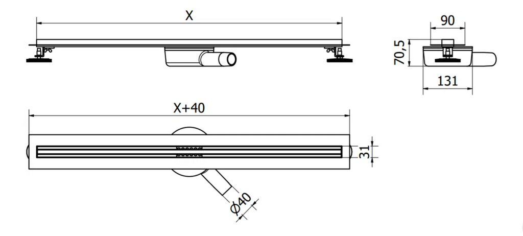 Mexen Flat 360 Slim Draaibare Lineaire Afvoerput 60 cm Wit