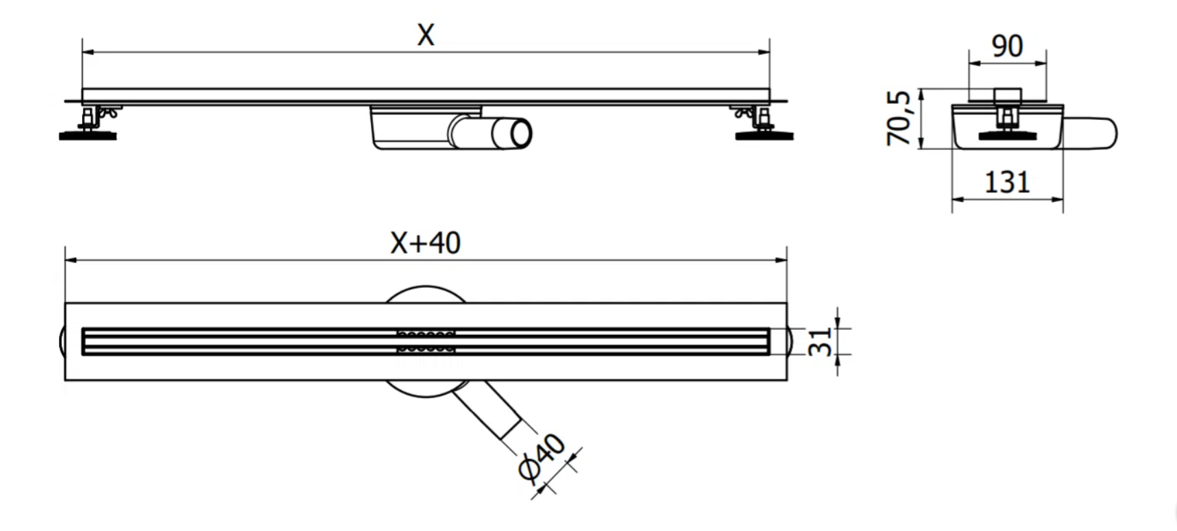 Mexen Flat 360 Slim Draaibare Lineaire Afvoerput 60 cm Wit