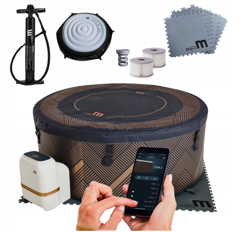 Opblaasbaar rond spabad voor 6 personen met hydromassage, 930 liter, 173x173x65 cm, wifi