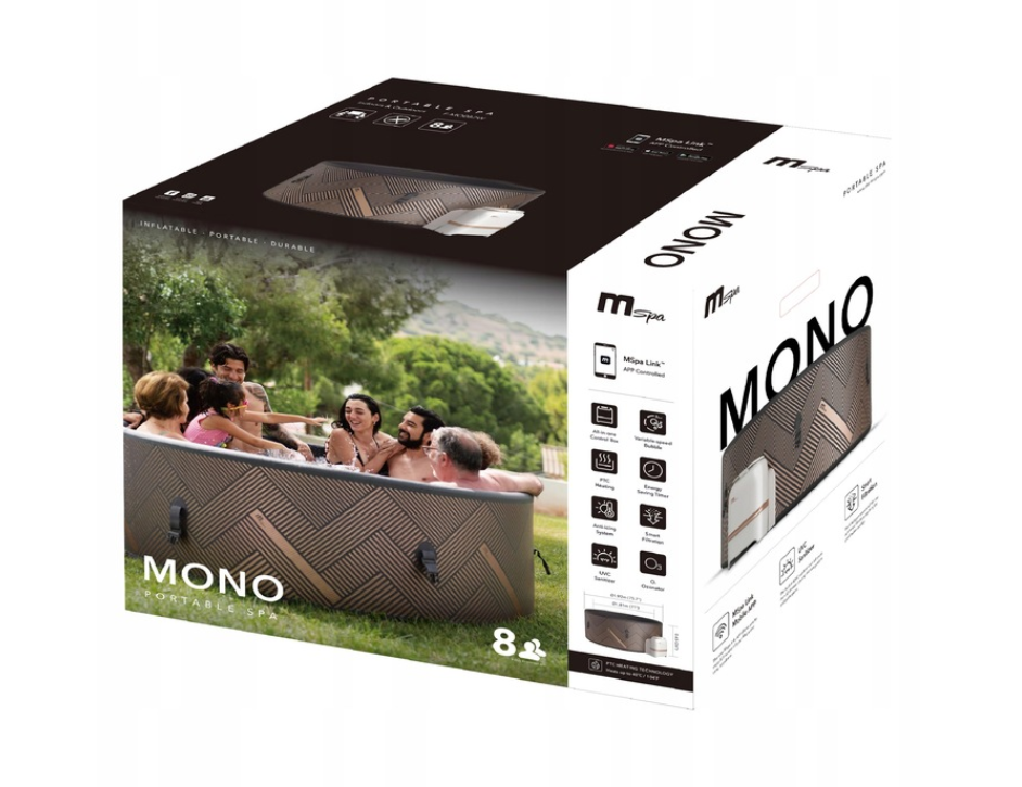 Opblaasbaar rond spabad voor 6 personen met hydromassage, 930 liter, 173x173x65 cm, wifi