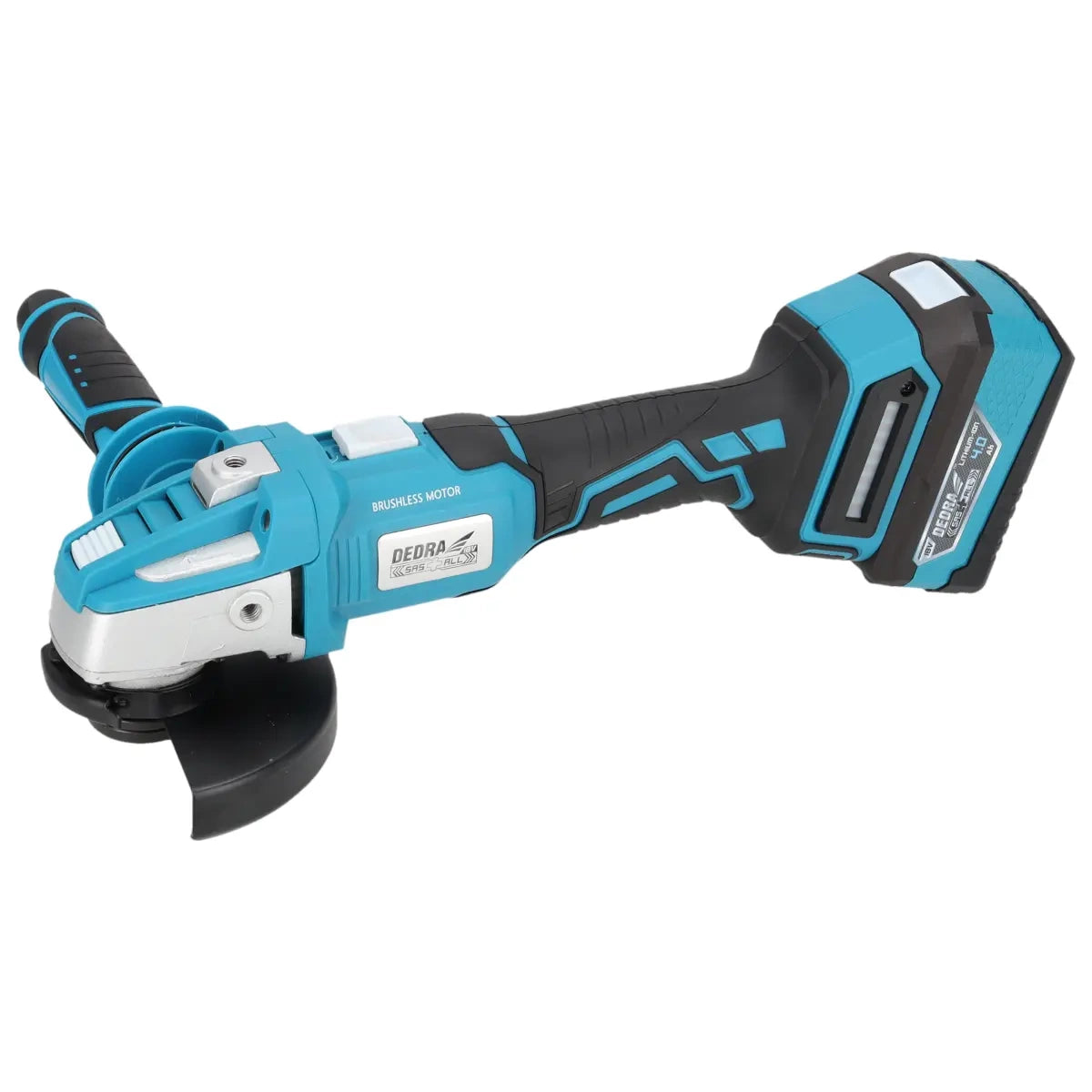 DEDRA borstelloze haakse slijper, twee 4Ah accu DED7030A10