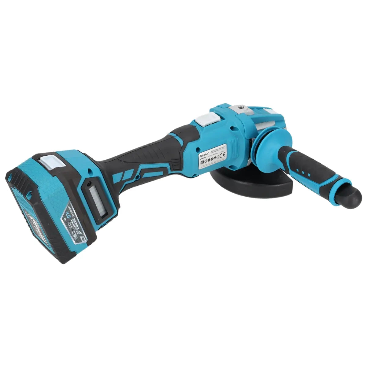 DEDRA borstelloze haakse slijper, twee 4Ah accu DED7030A10